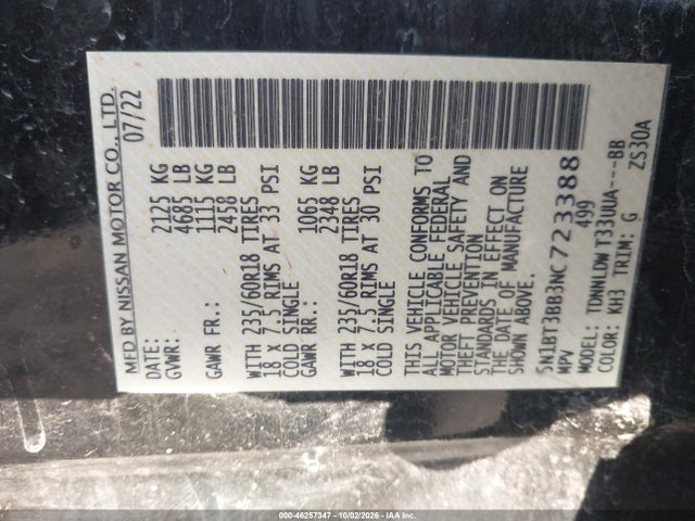 Продажа на аукционе авто 2022 Nissan Rogue Sv Intelligent Awd, vin: 5N1BT3BB3NC723388, номер лота: 46257347