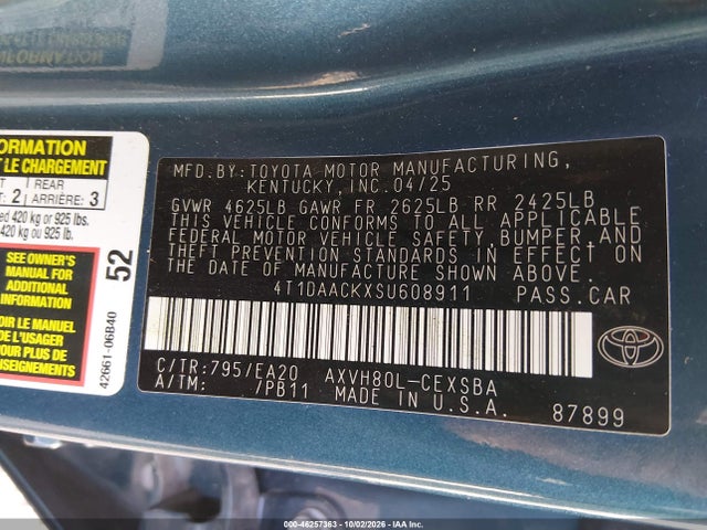 Toyota CAMRY SE 2025 4T1DAACKXSU608911 Image 9