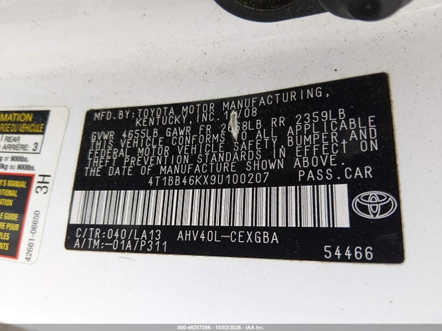 46257396 :رقم المزاد ، 4T1BB46KX9U100207 vin ، 2009 Toyota Camry Hybrid مزاد بيع