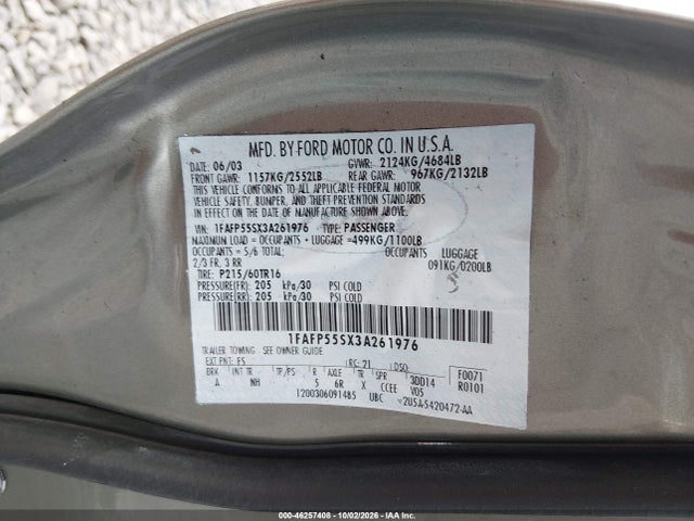 Продажа на аукционе авто 2003 Ford Taurus Ses, vin: 1FAFP55SX3A261976, номер лота: 46257408