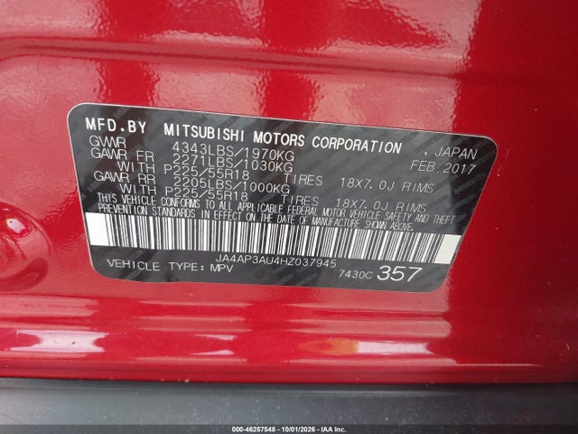 Aukcja sprzedaży 2017 Mitsubishi Outlander Sport 2.0 Es/2.0 Le, vin: JA4AP3AU4HZ037945, numer aukcji: 46257548
