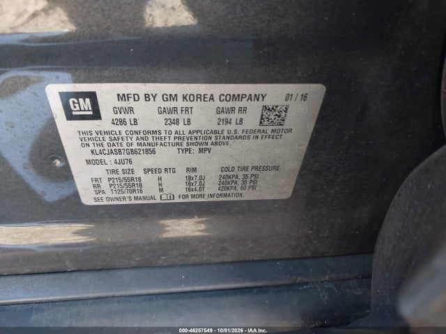Aukcja sprzedaży 2016 Buick Encore, vin: KL4CJASB7GB621856, numer aukcji: 46257549