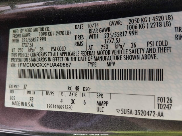 Aukcja sprzedaży 2015 Ford Escape Se, vin: 1FMCU0GXXFUA40667, numer aukcji: 46257555