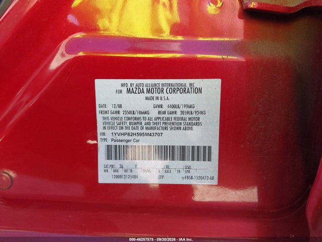 46257575 :رقم المزاد ، 1YVHP82H595M43707 vin ، 2009 Mazda Mazda6 I Grand Touring مزاد بيع