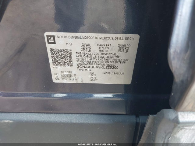Aukcja sprzedaży 2019 Chevrolet Equinox Lt, vin: 3GNAXUEV9KL220200, numer aukcji: 46257578
