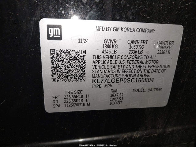 Aukcja sprzedaży 2025 Chevrolet Trax Fwd 1rs, vin: KL77LGEP0SC160804, numer aukcji: 46257636