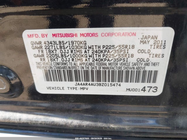 Продажа на аукционе авто 2011 Mitsubishi Outlander Sport Se, vin: JA4AR4AU3BZ015474, номер лота: 46257655