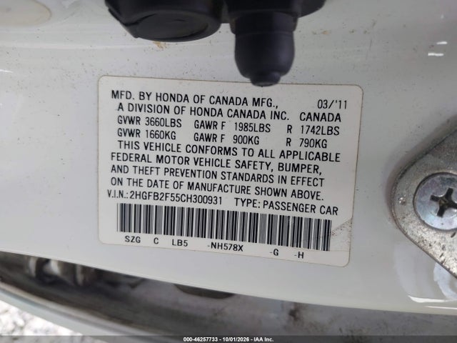 Продажа на аукционе авто 2012 Honda Civic Sdn Lx, vin: 2HGFB2F55CH300931, номер лота: 46257733