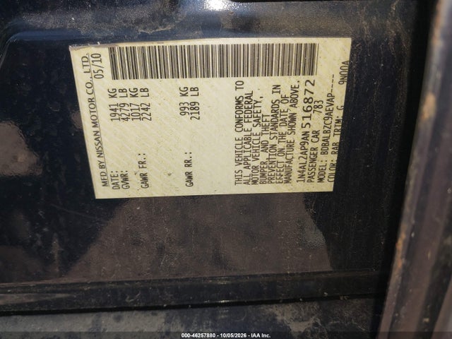 Aukcja sprzedaży 2010 Nissan Altima 2.5 S, vin: 1N4AL2AP9AN516872, numer aukcji: 46257880