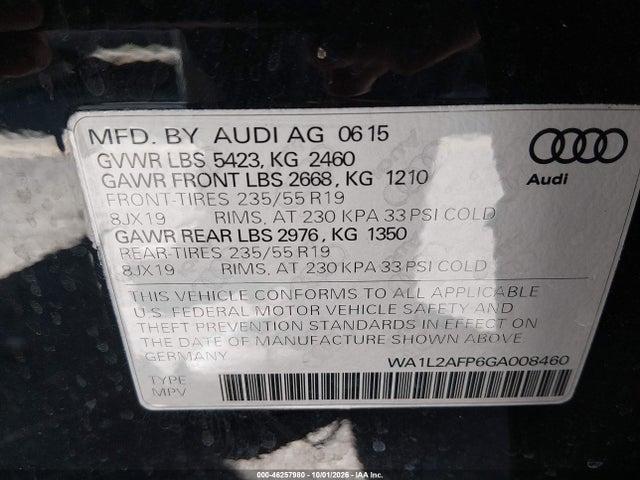 Aukcja sprzedaży 2016 Audi Q5 2.0t Premium, vin: WA1L2AFP6GA008460, numer aukcji: 46257980
