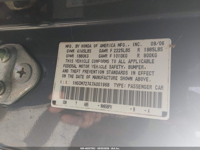 Продажа на аукционе авто 2007 Honda Accord 2.4 Ex, vin: 1HGCM72747A001968, номер лота: 46257982