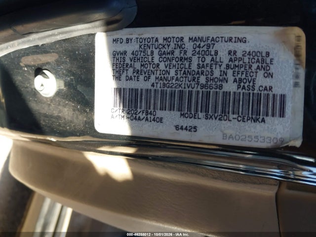 Продажа на аукционе авто 1997 Toyota Camry Ce/le/xle, vin: 4T1BG22K1VU796638, номер лота: 46258012