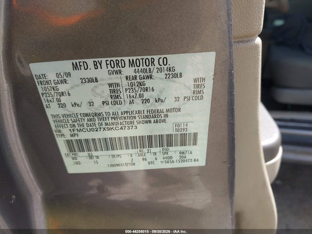 2009 Ford Escape Xls/xls Manual მანქანა იყიდება აუქციონზე, vin: 1FMCU027X9KC47373, აუქციონის ნომერი: 46258015