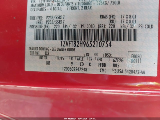 Продажа на аукционе авто 2006 Ford Mustang Gt, vin: 1ZVFT82H965210754, номер лота: 46258021