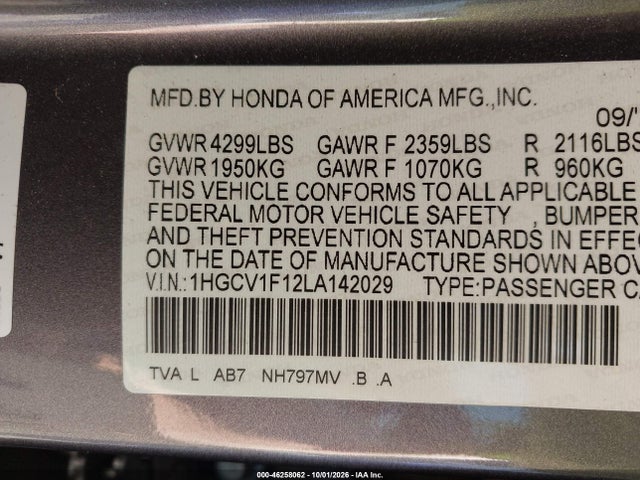 Продаж на аукціоні авто 2020 Honda Accord Lx, vin: 1HGCV1F12LA142029, номер лоту: 46258062