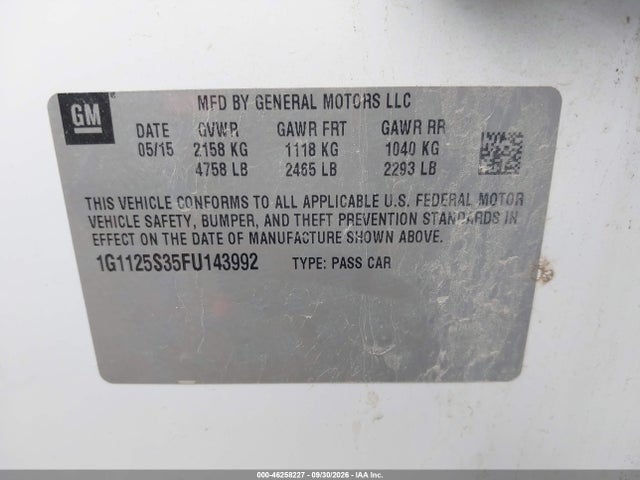 2015 Chevrolet Impala 2lt მანქანა იყიდება აუქციონზე, vin: 1G1125S35FU143992, აუქციონის ნომერი: 46258227