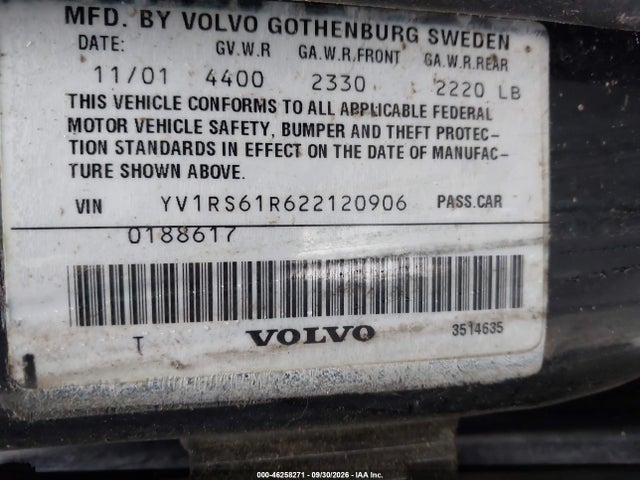Aukcja sprzedaży 2002 Volvo S60 2.4, vin: YV1RS61R622120906, numer aukcji: 46258271