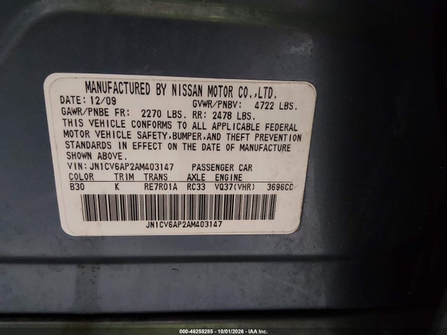 Продажа на аукционе авто 2010 Infiniti G37 Journey, vin: JN1CV6AP2AM403147, номер лота: 46258285