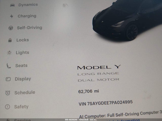 2023 Tesla Model Y Awd/long Range Dual Motor All-wheel Drive მანქანა იყიდება აუქციონზე, vin: 7SAYGDEE7PA024995, აუქციონის ნომერი: 46258288