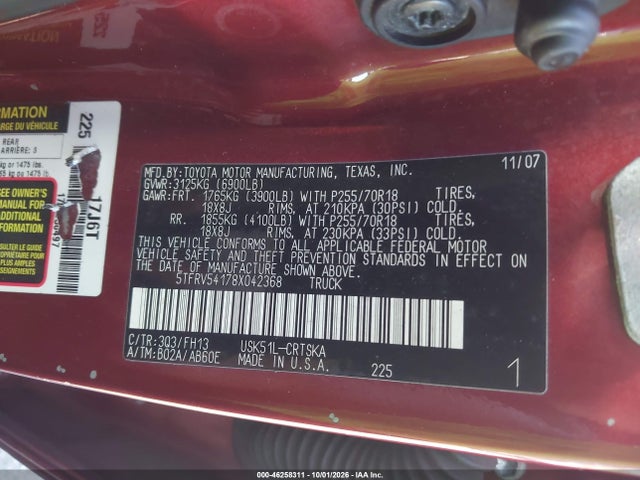 Продажа на аукционе авто 2008 Toyota Tundra Base 5.7l V8, vin: 5TFRV54178X042368, номер лота: 46258311