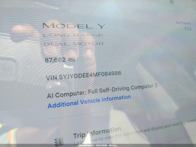 5YJYGDEE4MF084986 Tesla Model Y Long Range Dual Motor All-wheel Drive