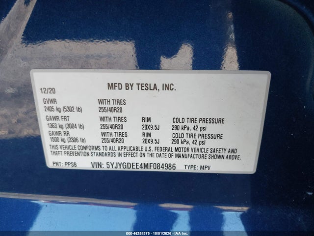5YJYGDEE4MF084986 Tesla Model Y Long Range Dual Motor All-wheel Drive