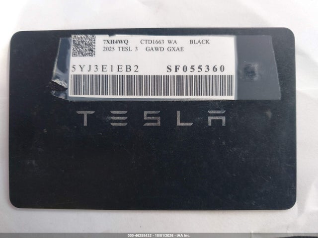 Aukcja sprzedaży 2025 Tesla Model 3 Long Range All-wheel Drive, vin: 5YJ3E1EB2SF055360, numer aukcji: 46258432