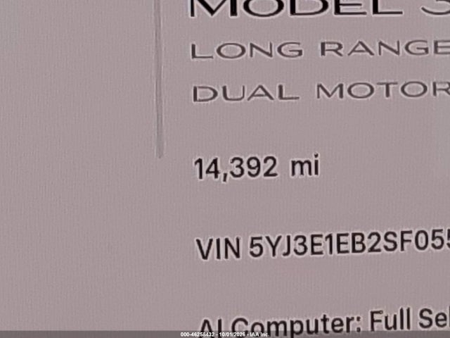 Aukcja sprzedaży 2025 Tesla Model 3 Long Range All-wheel Drive, vin: 5YJ3E1EB2SF055360, numer aukcji: 46258432