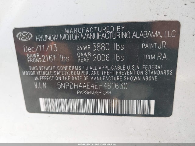 Aukcja sprzedaży 2014 Hyundai Elantra Se, vin: 5NPDH4AE4EH461630, numer aukcji: 46258479
