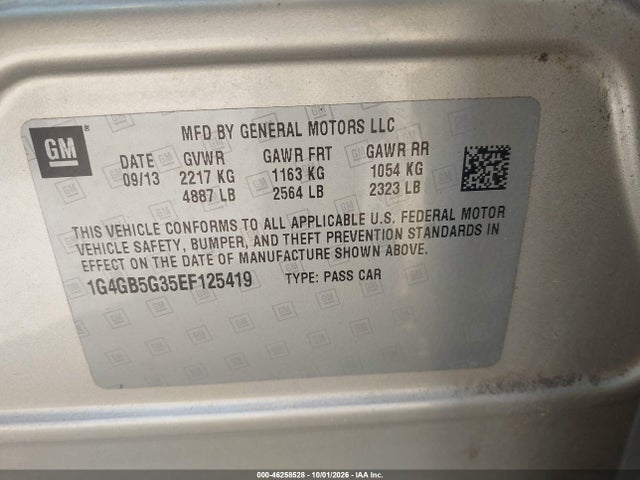 Продажа на аукционе авто 2014 Buick Lacrosse Leather Group, vin: 1G4GB5G35EF125419, номер лота: 46258528
