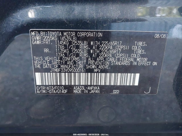 Aukcja sprzedaży 2009 Toyota Rav4, vin: JTMBF33V095000161, numer aukcji: 46258563