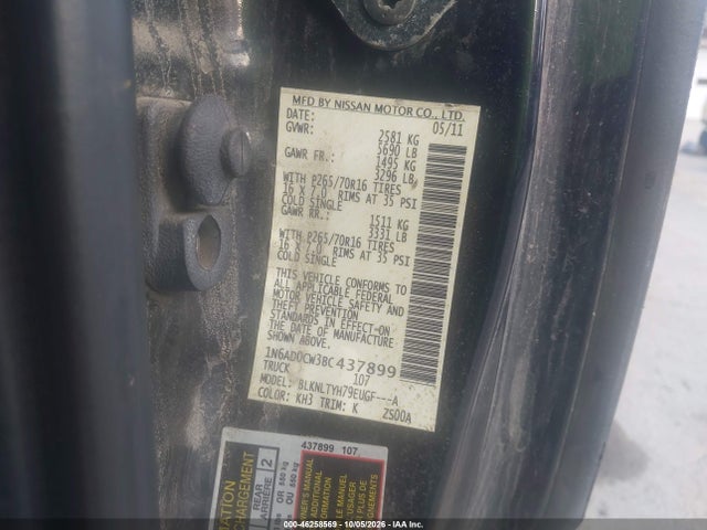 Продажа на аукционе авто 2011 Nissan Frontier Sv, vin: 1N6AD0CW3BC437899, номер лота: 46258569