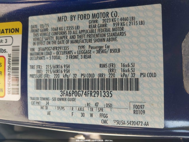 Продажа на аукционе авто 2015 Ford Fusion S, vin: 3FA6P0G74FR291335, номер лота: 46258648