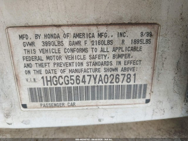 Продажа на аукционе авто 2000 Honda Accord 2.3 Lx, vin: 1HGCG5647YA026781, номер лота: 46258702