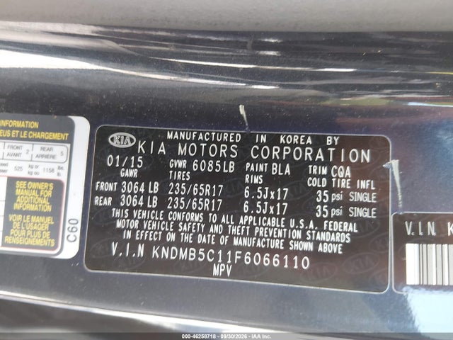 Продажа на аукционе авто 2015 Kia Sedona Lx, vin: KNDMB5C11F6066110, номер лота: 46258718
