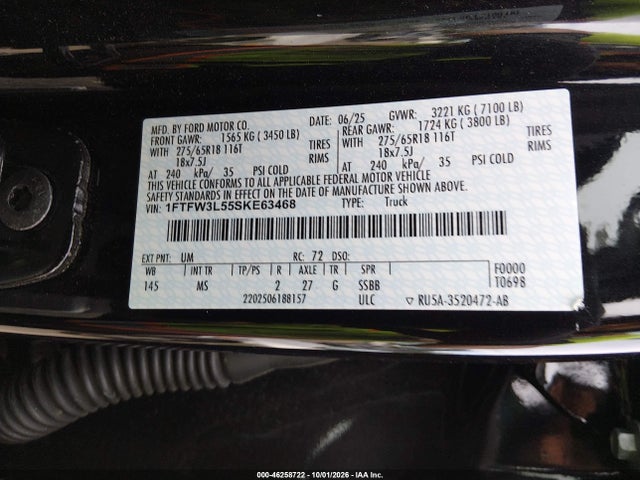 2025 Ford F-150 Xlt მანქანა იყიდება აუქციონზე, vin: 1FTFW3L55SKE63468, აუქციონის ნომერი: 46258722