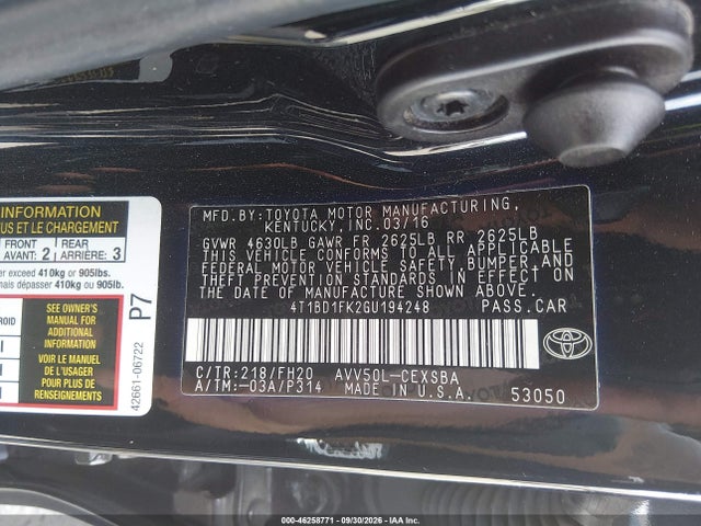 Продаж на аукціоні авто 2016 Toyota Camry Hybrid Se, vin: 4T1BD1FK2GU194248, номер лоту: 46258771