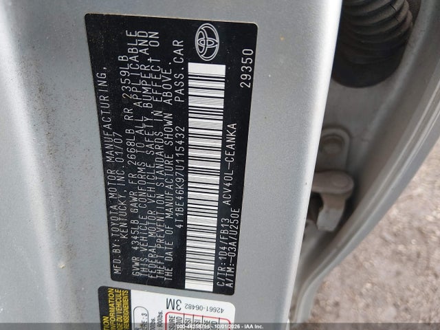 Продажа на аукционе авто 2007 Toyota Camry Le, vin: 4T1BE46K97U115432, номер лота: 46258795