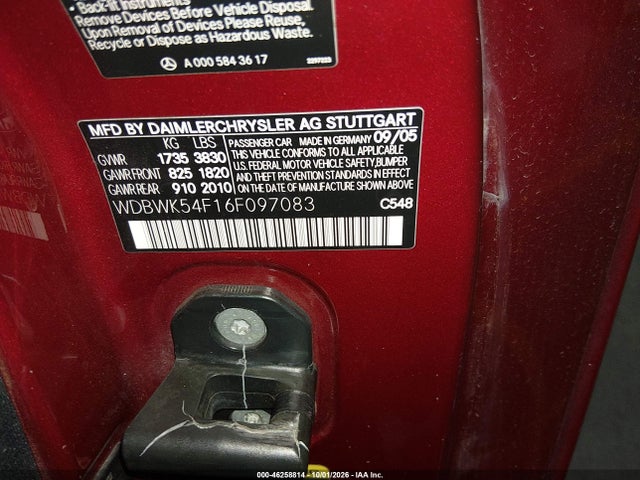 Aukcja sprzedaży 2006 Mercedes-benz Slk 280, vin: WDBWK54F16F097083, numer aukcji: 46258814