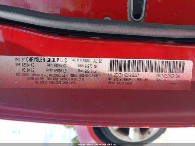46258848 :رقم المزاد ، 2C3CDXHG9CH282297 vin ، 2012 Dodge Charger Sxt مزاد بيع