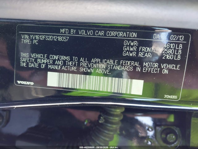 46258880 :رقم المزاد ، YV1612FS2D1218057 vin ، 2013 Volvo S60 T5 مزاد بيع