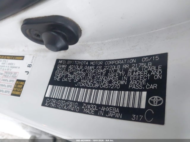 Продаж на аукціоні авто 2015 Toyota Prius Two, vin: JTDKN3DU8F0457270, номер лоту: 46258908