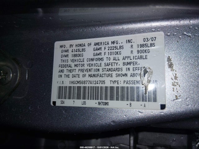 Продажа на аукционе авто 2007 Honda Accord 2.4 Ex, vin: 1HGCM56877A124705, номер лота: 46258917