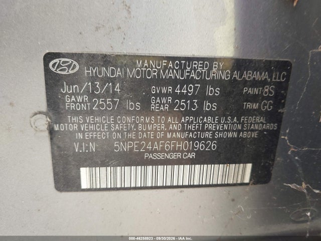 Продаж на аукціоні авто 2015 Hyundai Sonata Se, vin: 5NPE24AF6FH019626, номер лоту: 46258923