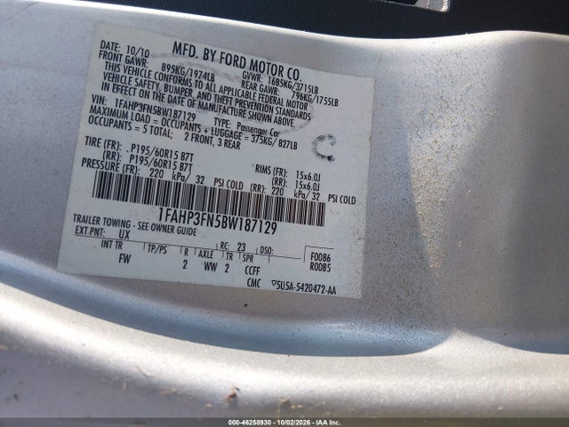 Продаж на аукціоні авто 2011 Ford Focus Se, vin: 1FAHP3FN5BW187129, номер лоту: 46258930