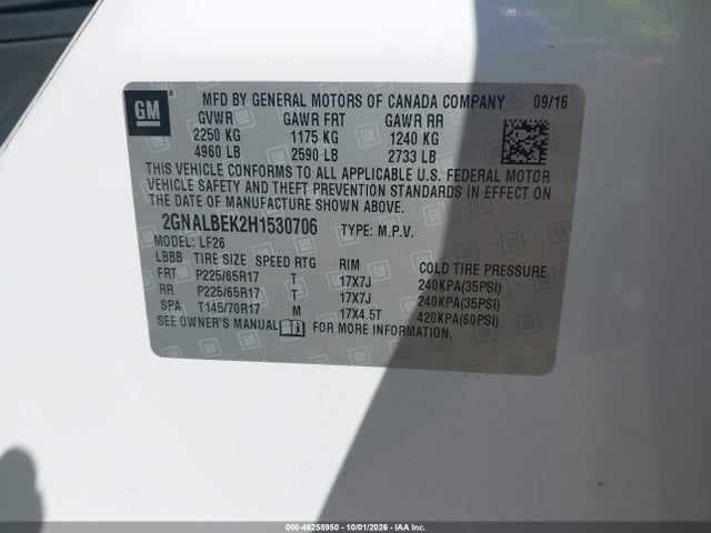 Aukcja sprzedaży 2017 Chevrolet Equinox Ls, vin: 2GNALBEK2H1530706, numer aukcji: 46258950