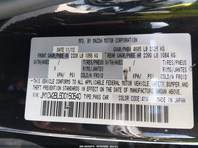 46258979 :رقم المزاد ، JM1CW2BL6D0150540 vin ، 2013 Mazda Mazda5 Sport مزاد بيع