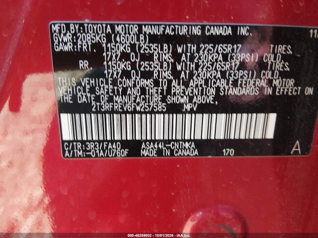 Toyota Rav4 Xle 2015 2T3RFREV6FW257585 Image 9