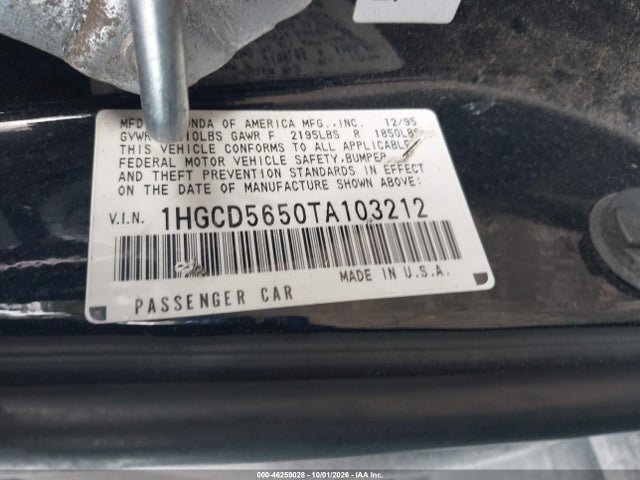 1996 Honda Accord Ex/ex-r მანქანა იყიდება აუქციონზე, vin: 1HGCD5650TA103212, აუქციონის ნომერი: 46259028