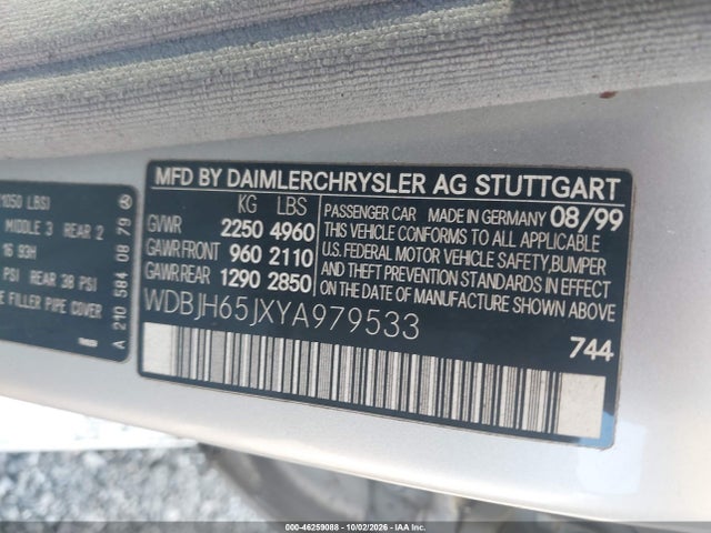 Aukcja sprzedaży 2000 Mercedes-benz E 320, vin: WDBJH65JXYA979533, numer aukcji: 46259088